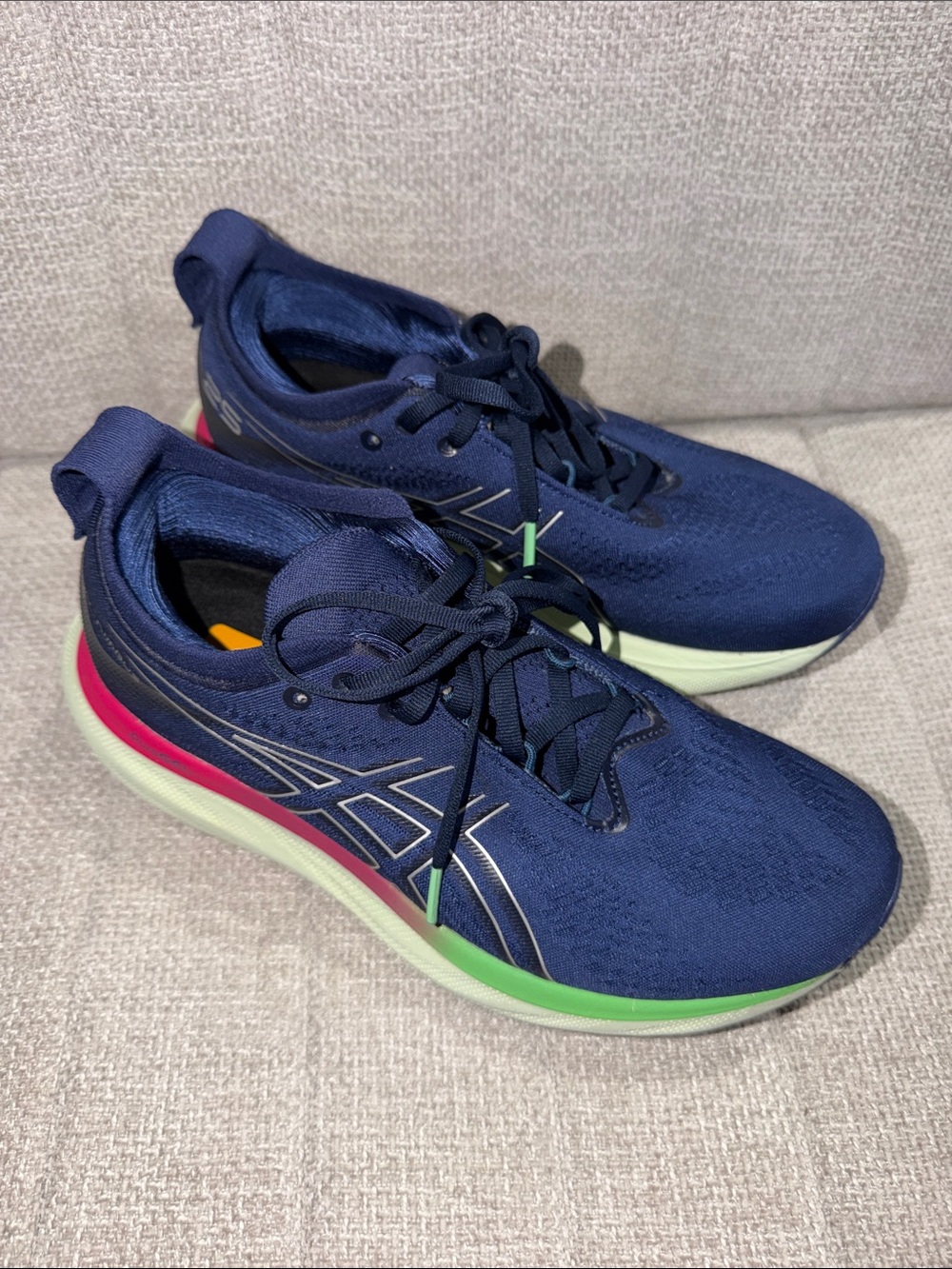 ASICS Navy Sneakers with Neon Green and Pink Accents